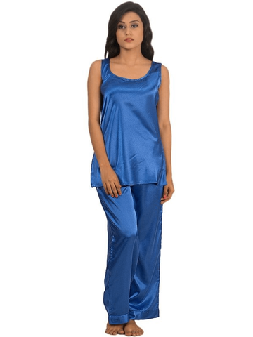 Blue Sando Silk Pajama Suit For Women