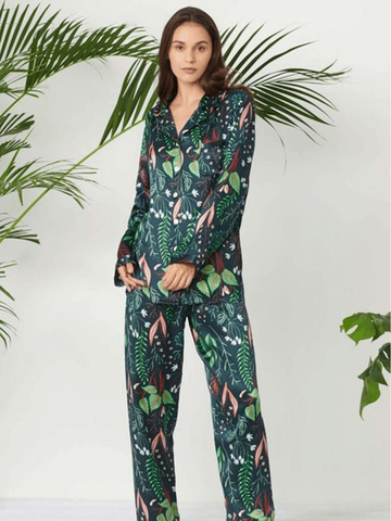 Leafy Paradise Silk Pj Set For Women
