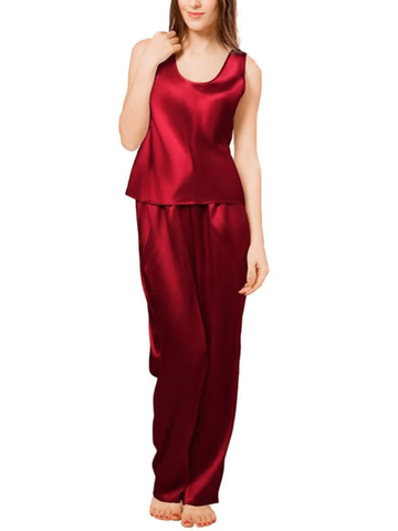 Maroon Sando Silk Pajama Suit For Women