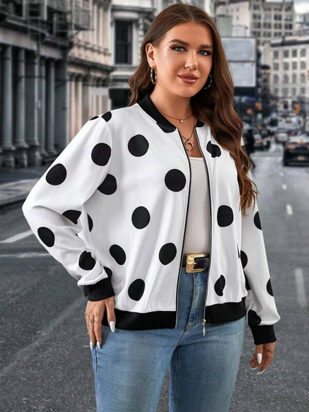 Polka Dot Elegance Bomber Jacket For Women