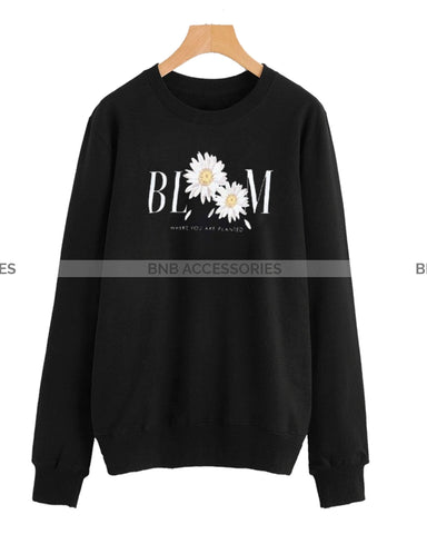 Black Bloom Printed Sweatshirt For Women