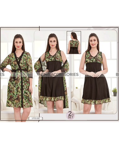 Black and green 2 piece gown plus chemise set for women