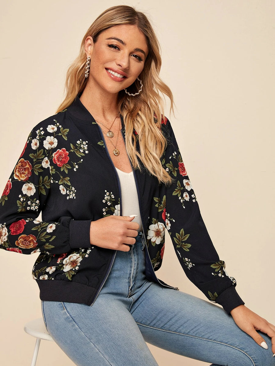 Black Floral Bomber Jacket For Women BnB Accessories