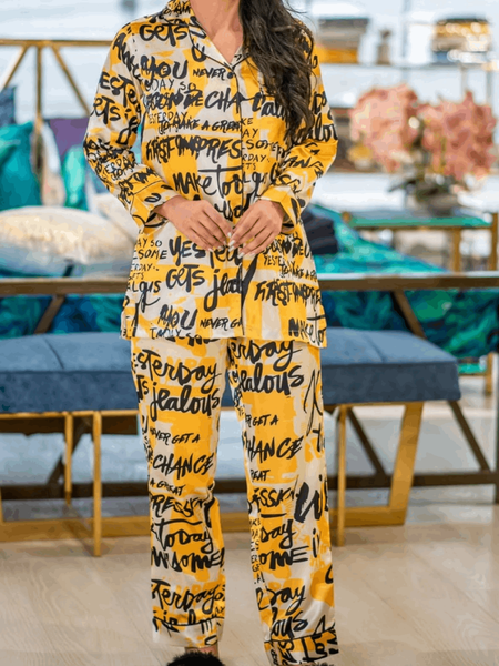 Yellow Satin Silk Pj Set For Women