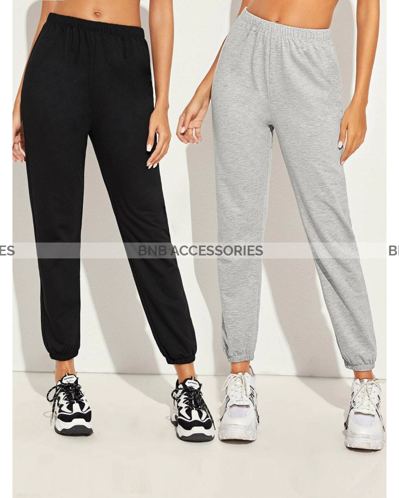 Bundle of 2 Black and Grey Basic Trousers For Women