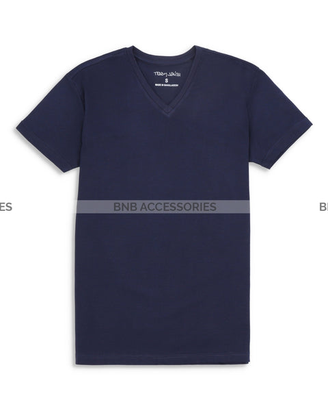 Navy Blue Half Sleeves V Neck T-Shirt For Men