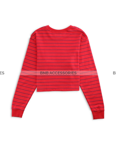 Red & Blue Lining Crop Sweatshirt For Women