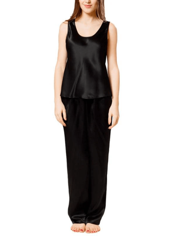 Black Sando Silk Pajama Suit For Women