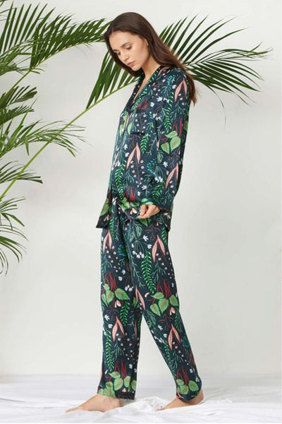 Leafy Paradise Silk Pj Set For Women