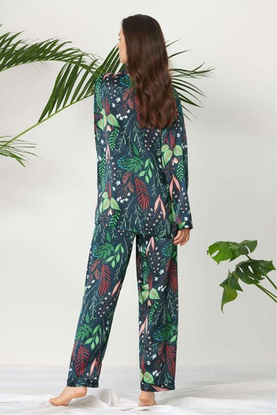 Leafy Paradise Silk Pj Set For Women