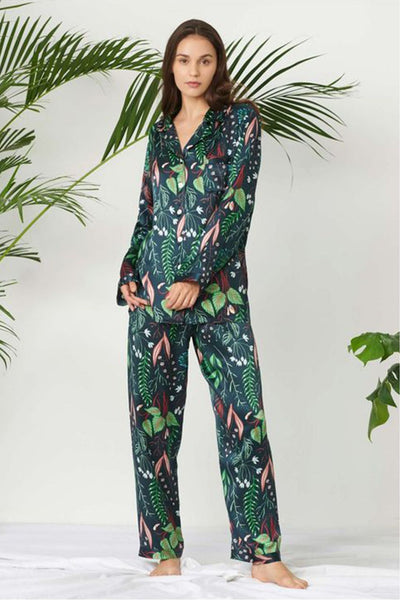 Leafy Paradise Silk Pj Set For Women