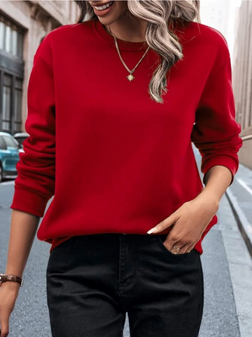 Red Basic Fleece Sweatshirt For Women