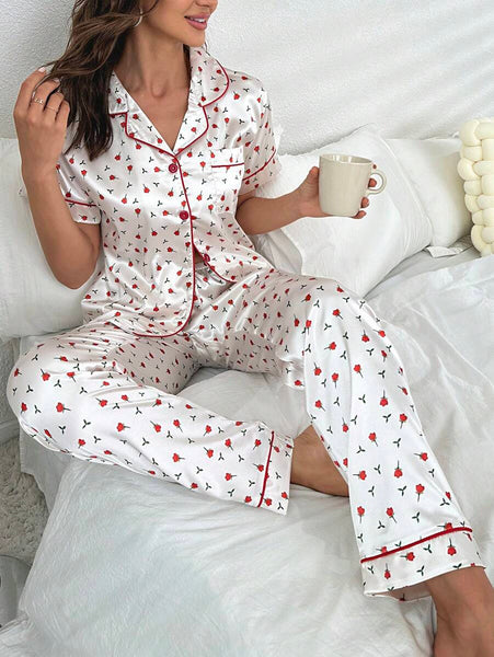 Rosebud Dreams Silk Pj Set For Women