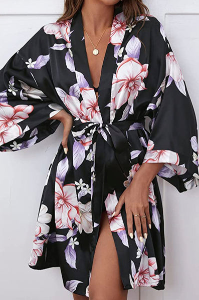 Scarlet Night Satin Silk Belted Robe For Women