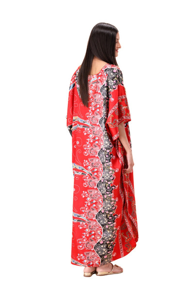 Vibrant Geometric Silk Caftan For Women