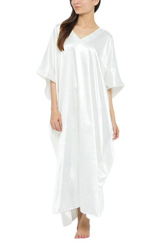 White Plain Silk Caftan For Women