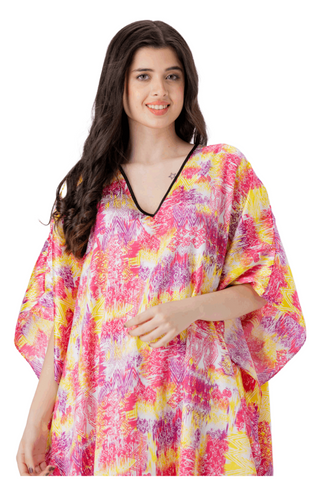Yellow Pink Art Silk Caftan For Women