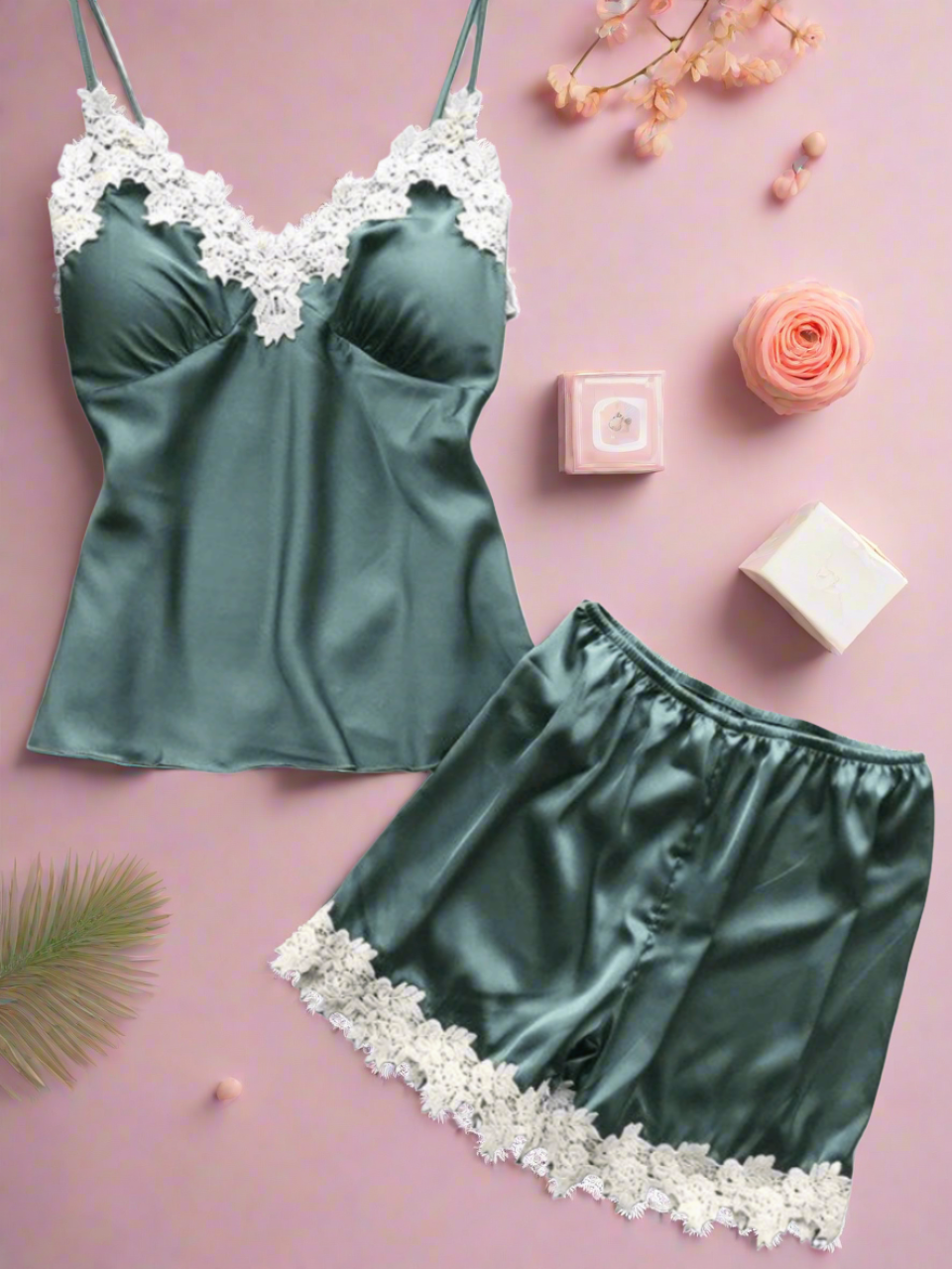 Mint Lace Elegance Cami Set For Women