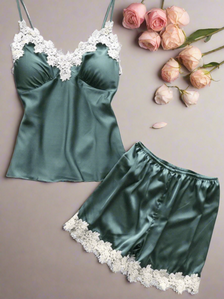 Mint Lace Elegance Cami Set For Women