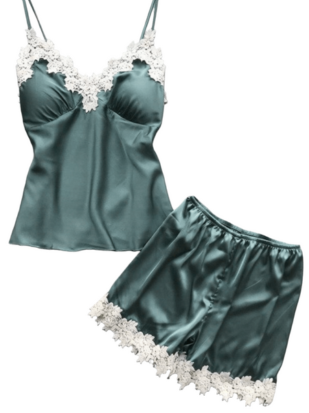 Mint Lace Elegance Cami Set For Women