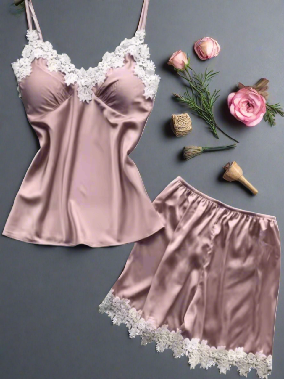 Pink Lace Fantasy Cami Set For Women