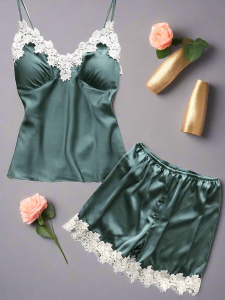 Mint Lace Elegance Cami Set For Women