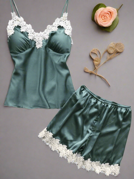 Mint Lace Elegance Cami Set For Women