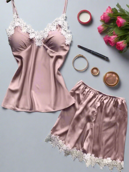 Pink Lace Fantasy Cami Set For Women