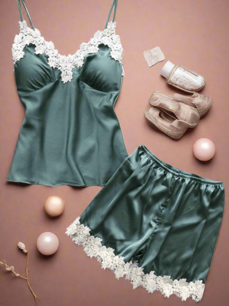 Mint Lace Elegance Cami Set For Women