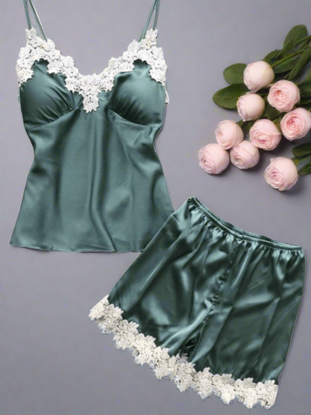 Mint Lace Elegance Cami Set For Women