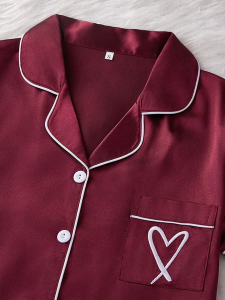 Berry Noir Satin Silk Pj Set For Women