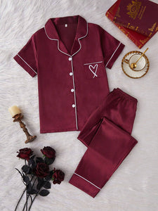 Berry Noir Satin Silk Pj Set For Women