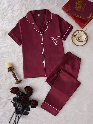 Berry Noir Satin Silk Pj Set For Women
