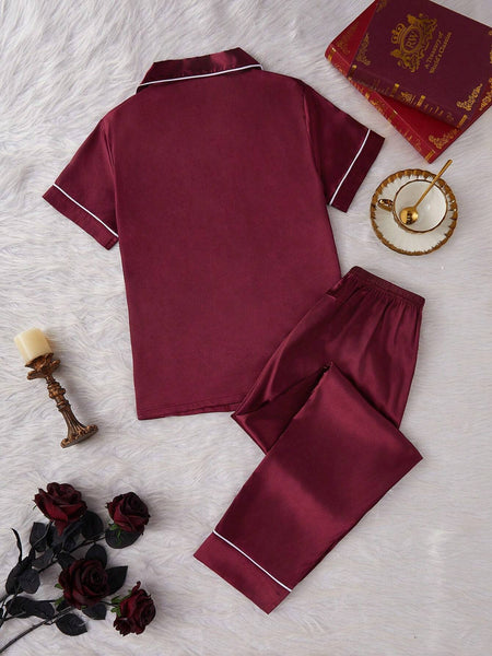Berry Noir Satin Silk Pj Set For Women