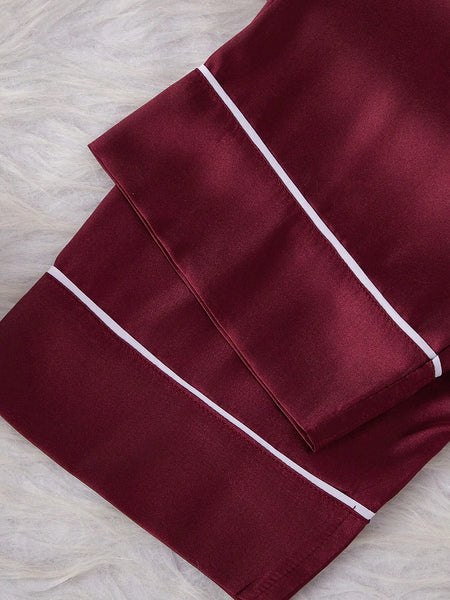 Berry Noir Satin Silk Pj Set For Women