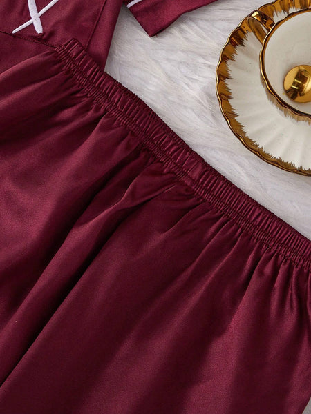Berry Noir Satin Silk Pj Set For Women