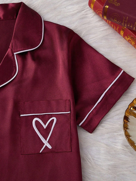 Berry Noir Satin Silk Pj Set For Women