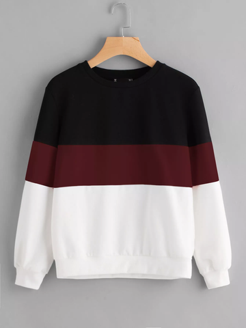 Black Maroon And White Block Sweatshirt For Women
