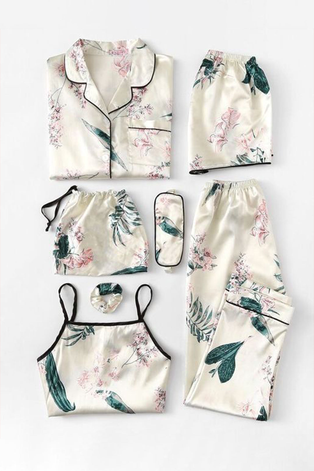 Blossom Beauty 7 Piece Satin Silk Lingerie Set For Women