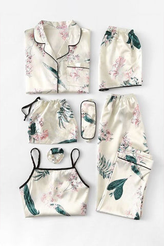 Blossom Beauty 7 Piece Satin Silk Lingerie Set For Women