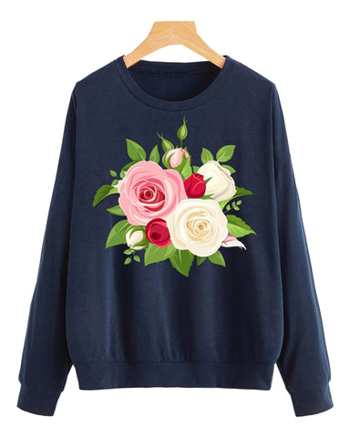 Blue Flower Printed Sweatshirt For Women