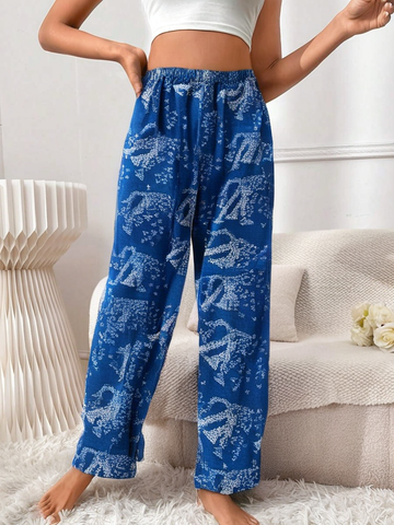 Blue Forest Cotton Trousers For Women