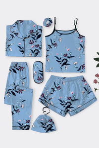 Blue Serenity 7 Piece Satin Silk Lingerie Set For Women