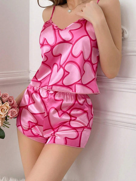 Blushing Hearts Satin Silk Cami Set For Women