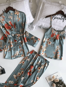 Botanical Bliss 3 Piece Satin Silk Lingerie Set For Women