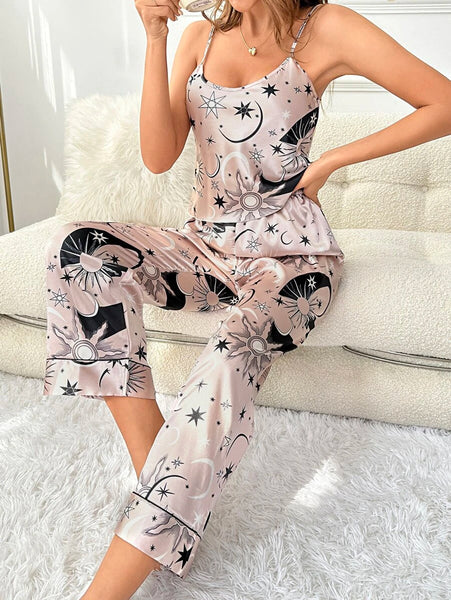 Cosmic Bliss Silk Cami Top & Pants PJ Set For Women