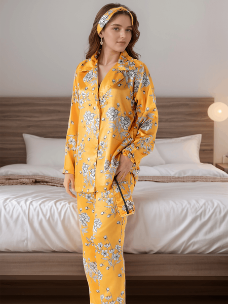 Daisy Daze Satin Silk 5 Piece Pj Set For Women