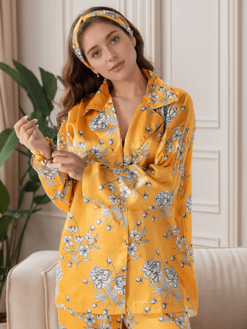 Daisy Daze Satin Silk 5 Piece Pj Set For Women