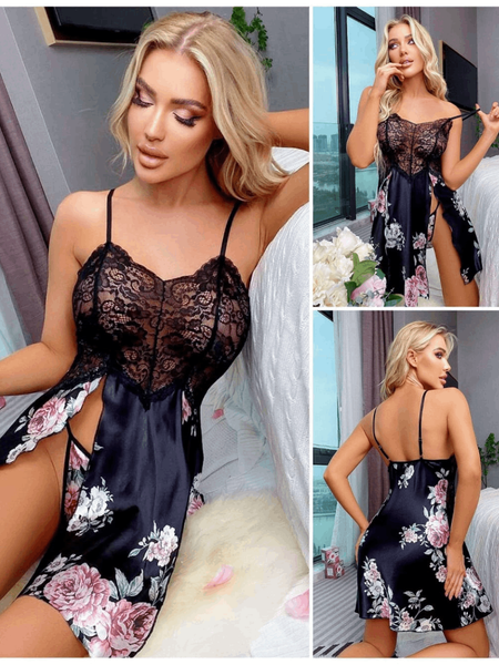 Dark Blossom Lace Silk Chemise For Women