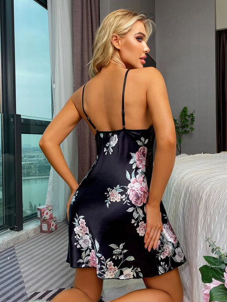 Dark Blossom Lace Silk Chemise For Women